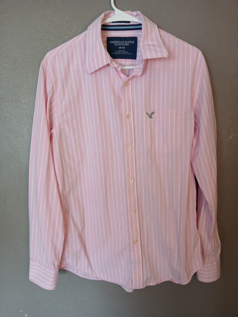 American Eagle Outfitters Light Pink Stripe Men's Button-Up Shirt-Medium
